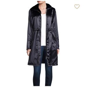 Jane Post $795 Faux Fur Lined Hooded Parka Coat in Navy blue women's L